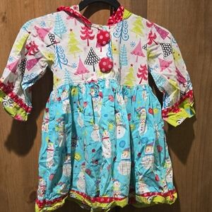 Jelly The Pug Festive Dress with Snowman and Floral Print